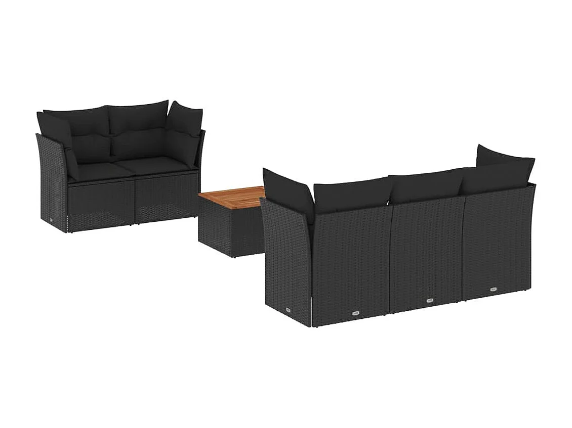 6-delige Loungeset met kussens poly rattan zwart