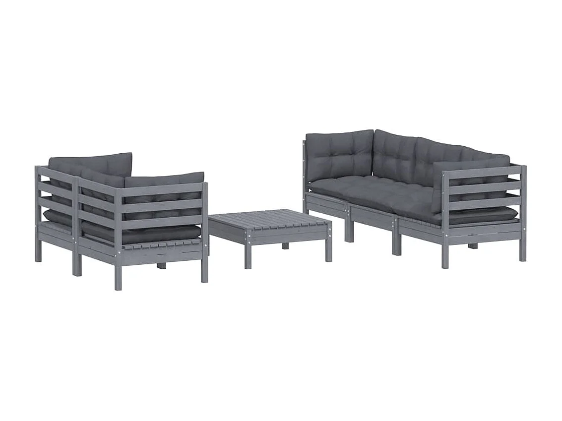 6-tlg. Garten-Lounge-Set mit Anthrazit Kissen Kiefernholz