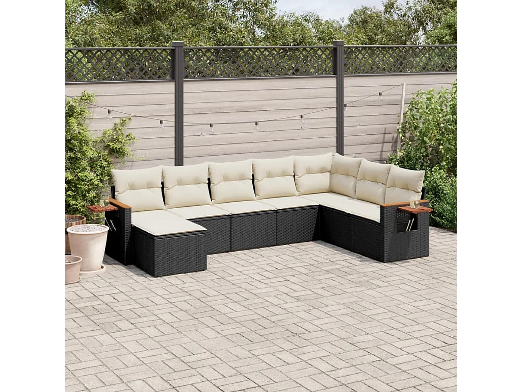 8 pcs conjunto sofás de jardim com almofadões vime PE preto