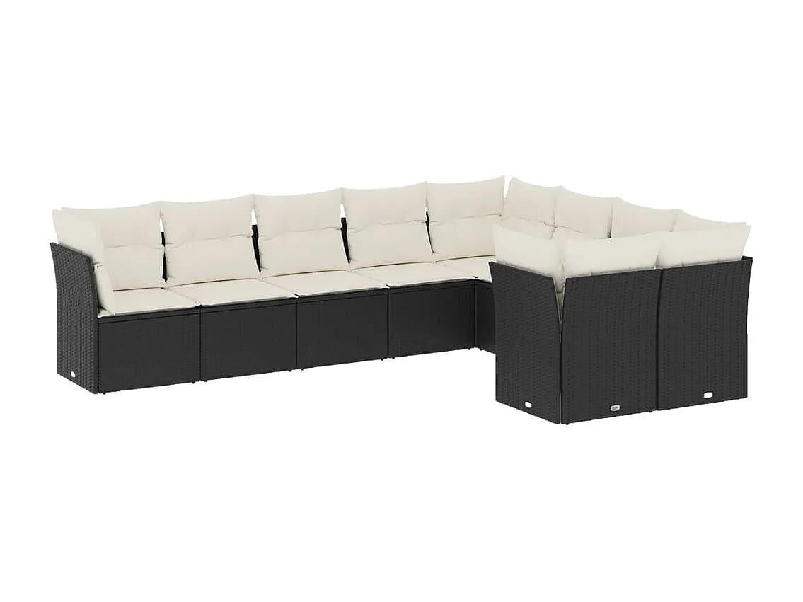 9-delige Loungeset met kussens poly rattan zwart