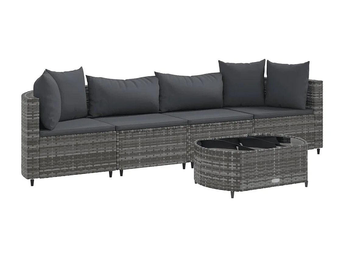 Set Divano da Giardino 5 pz con Cuscini Grigio in Polyrattan