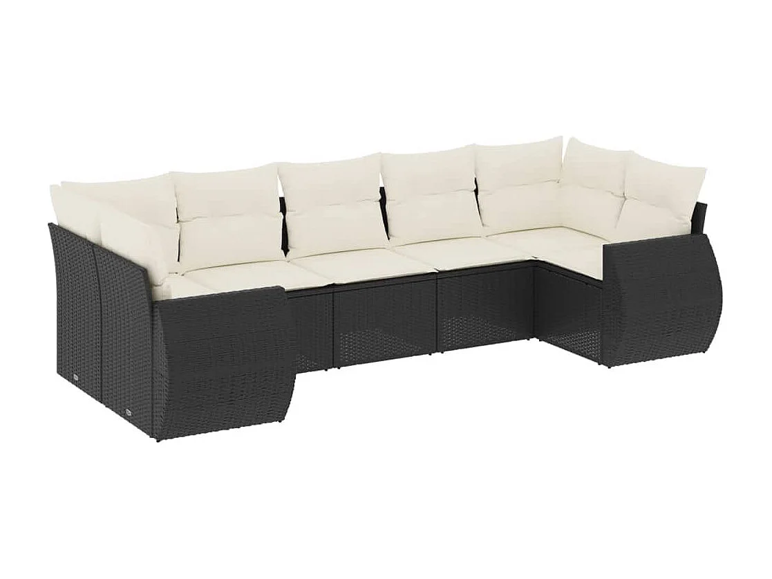 Set Divani da Giardino con Cuscini 7pz Nero Polyrattan