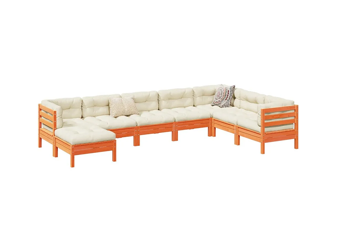 Set Divani Giardino 8 pz con Cuscini Marrone Cera Massello Pino