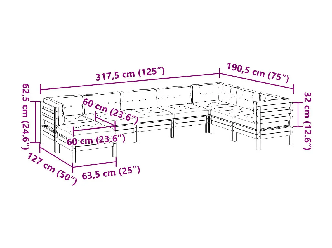 Set Divani Giardino 8 pz con Cuscini Marrone Cera Massello Pino