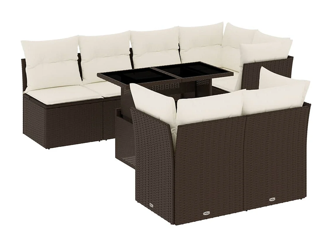 Salon de jardin 8 pcs avec coussins marron résine tressée