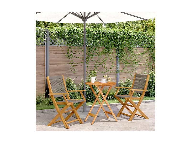 Ensemble de bistro 3 pcs gris polypropylène et bois massif