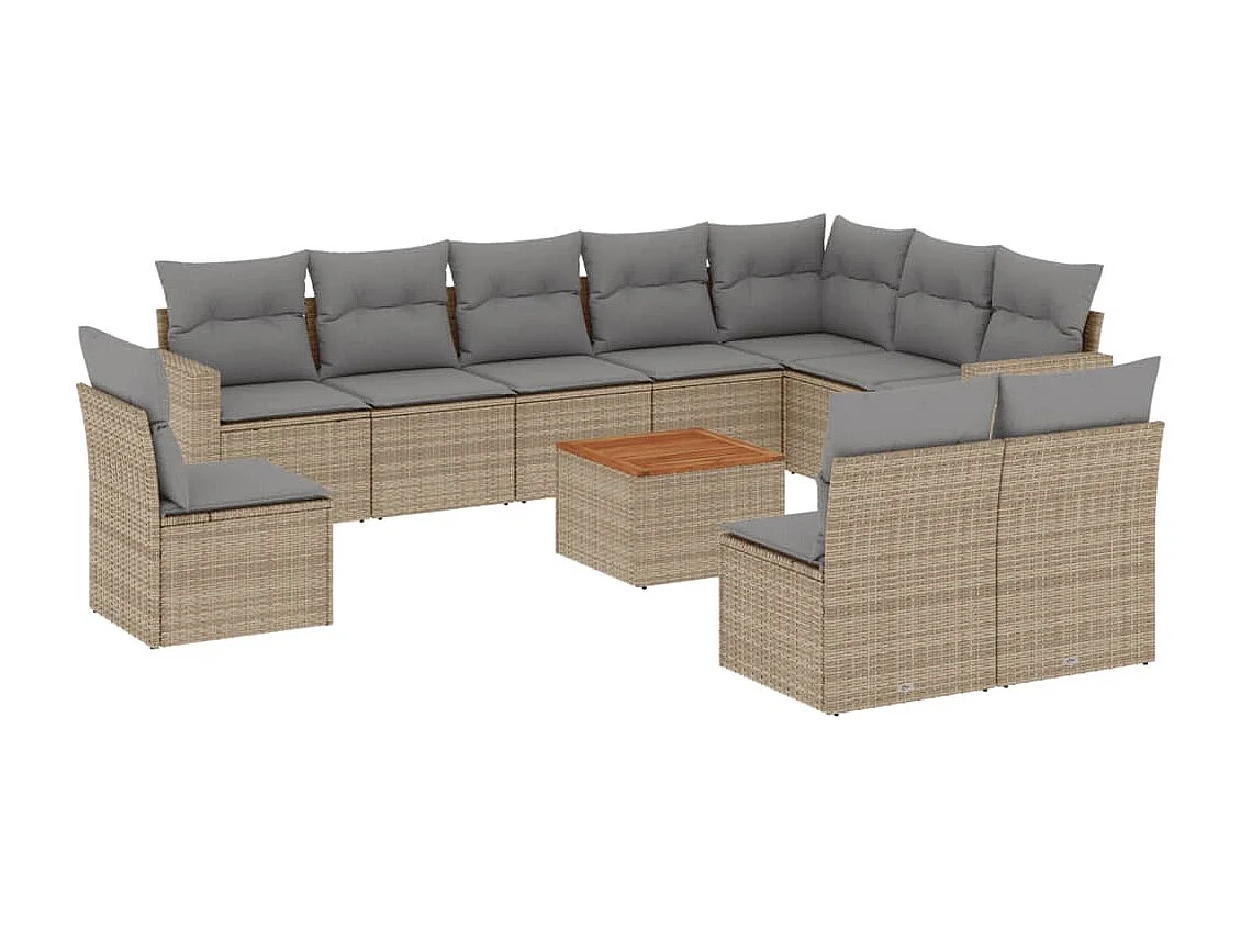 Salon de jardin 11 pcs avec coussins beige résine tressée