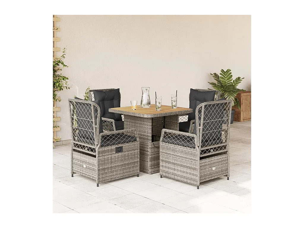 Set da Pranzo da Giardino 5 pz con Cuscini in Polyrattan Grigio