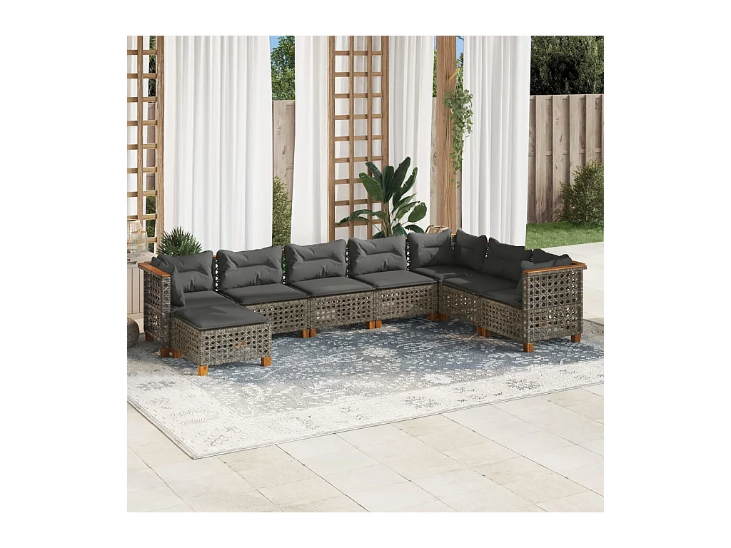 Set Divano da Giardino 8 pz con Cuscini Grigio in Polyrattan