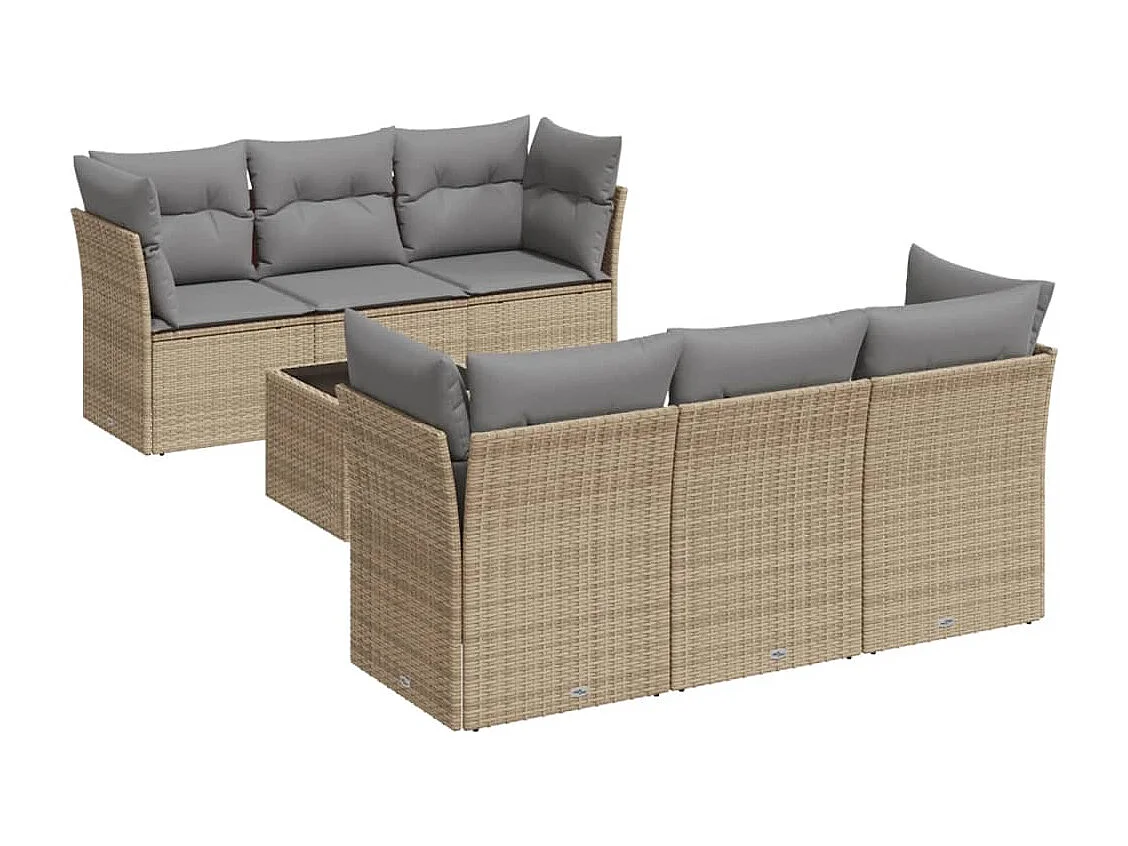 Set Divani da Giardino 7 pz con Cuscini Beige in Polyrattan