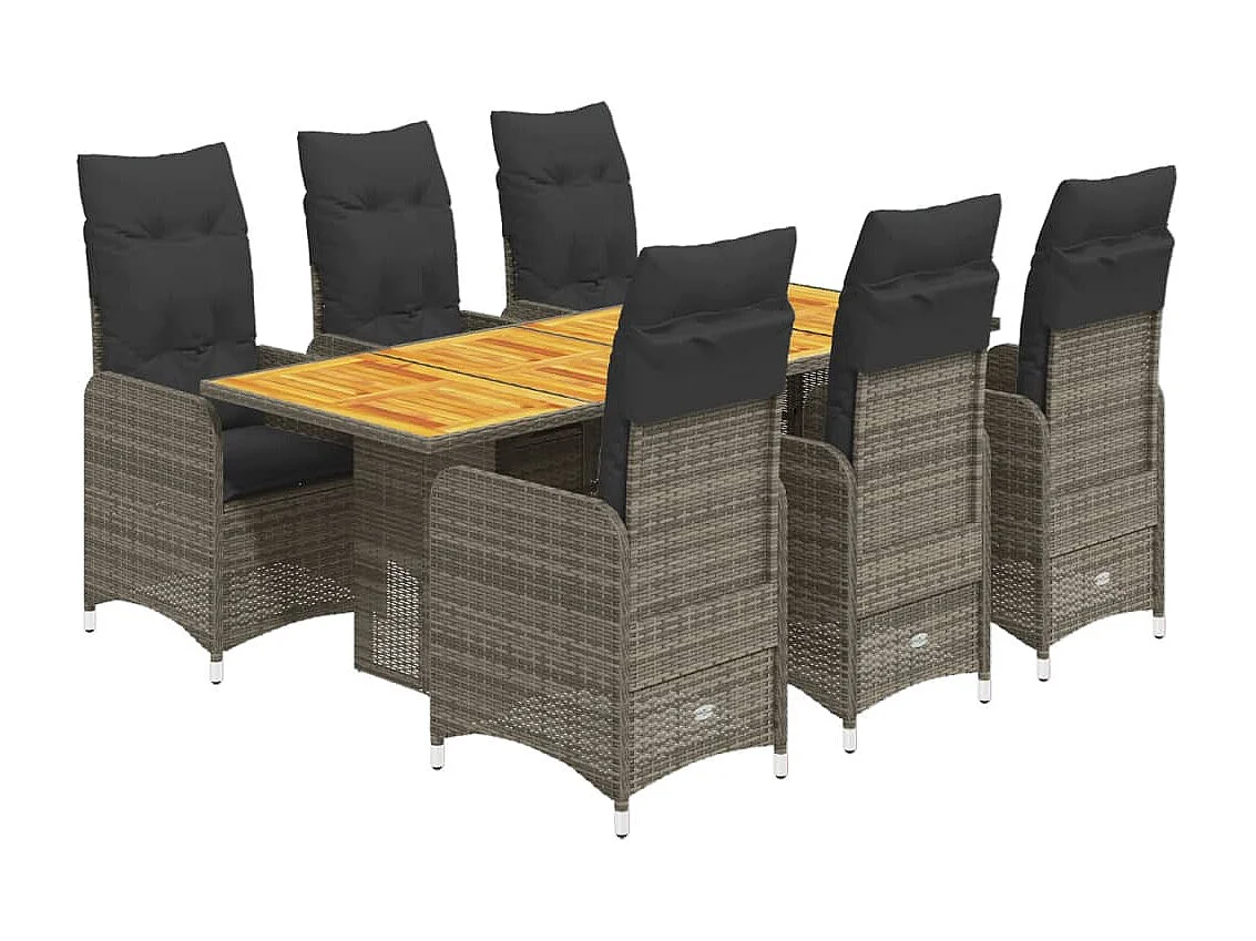 Ensemble de bistro de jardin 7 pcs coussins gris poly rotin