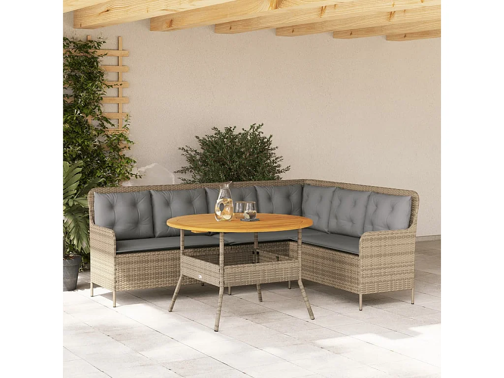 2-delige Loungeset met kussens poly rattan beige