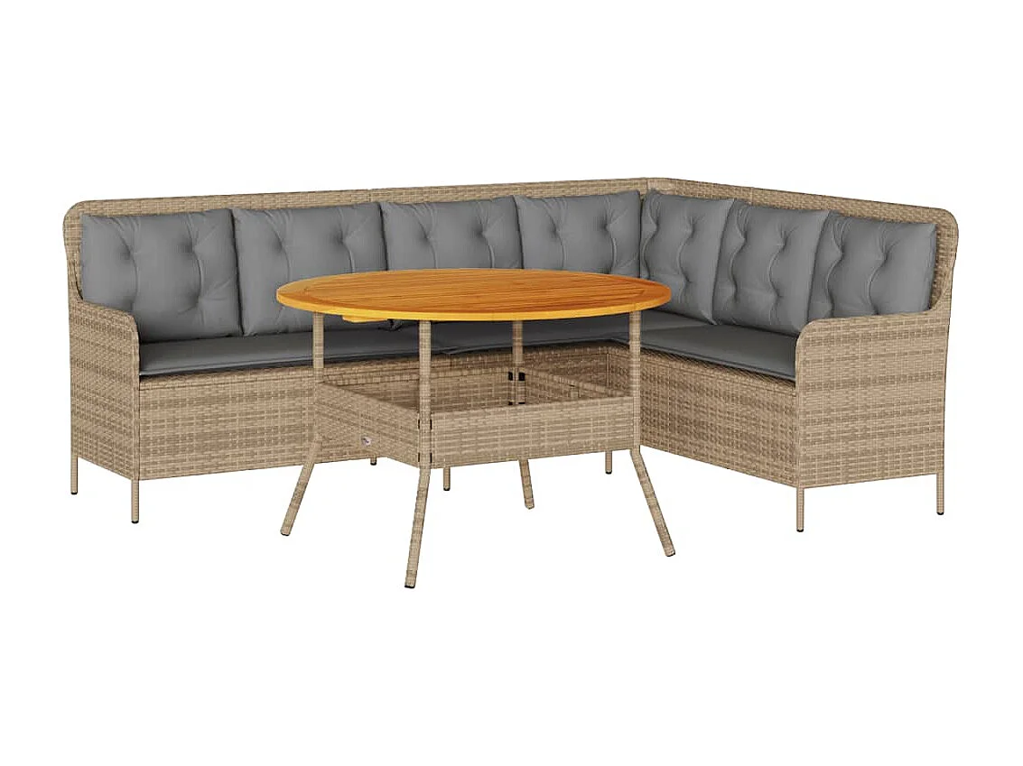 2-delige Loungeset met kussens poly rattan beige