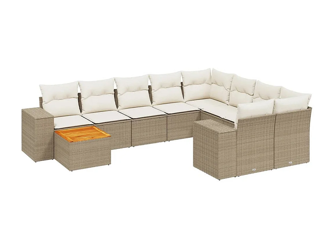Salon de jardin avec coussins 10 pcs beige résine tressée