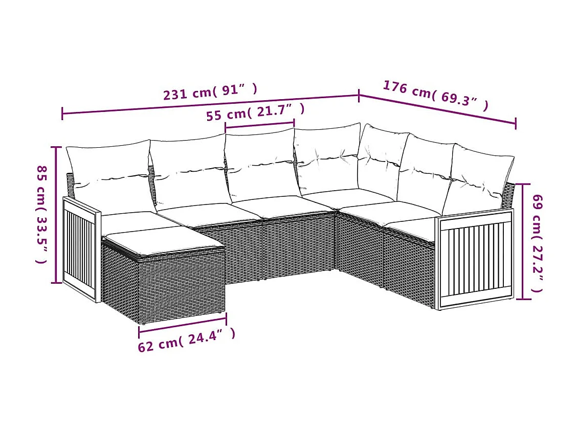 Salon de jardin avec coussins 7 pcs beige résine tressée
