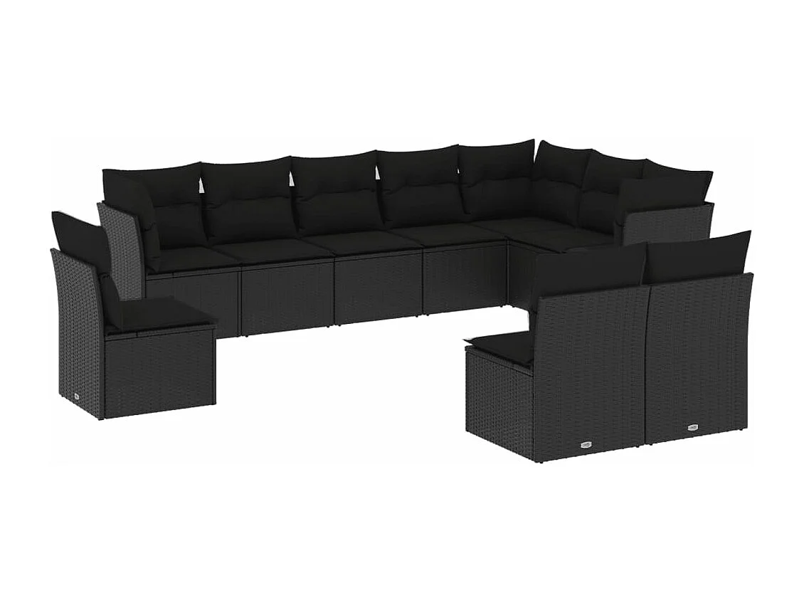 10-tlg. Garten-Sofagarnitur mit Kissen Schwarz Poly Rattan