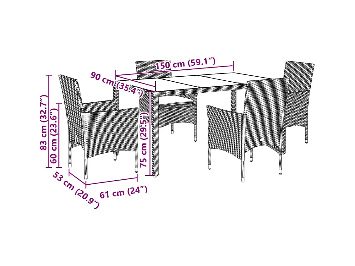 Ensemble à manger de jardin et coussins 7 pcs noir rotin acacia