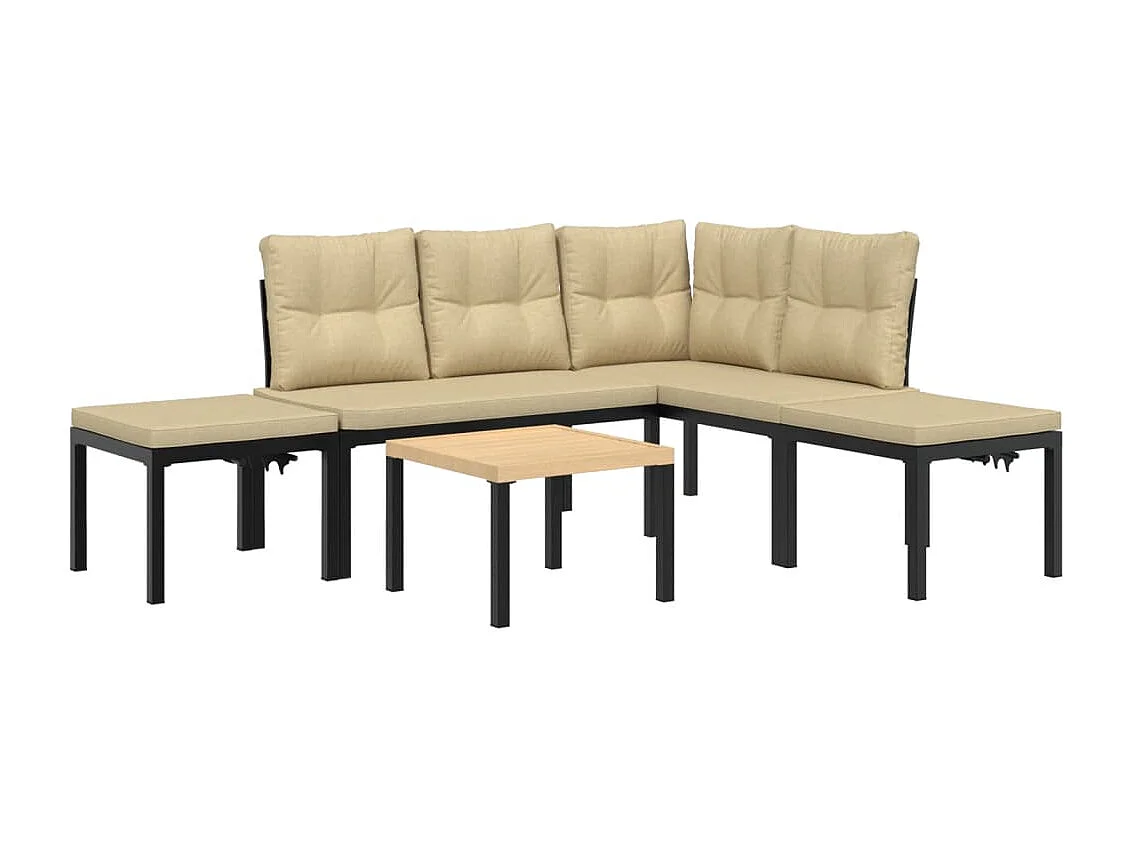 Divani Giardino con Cuscini 5pz Neri Acciaio Verniciato Polvere