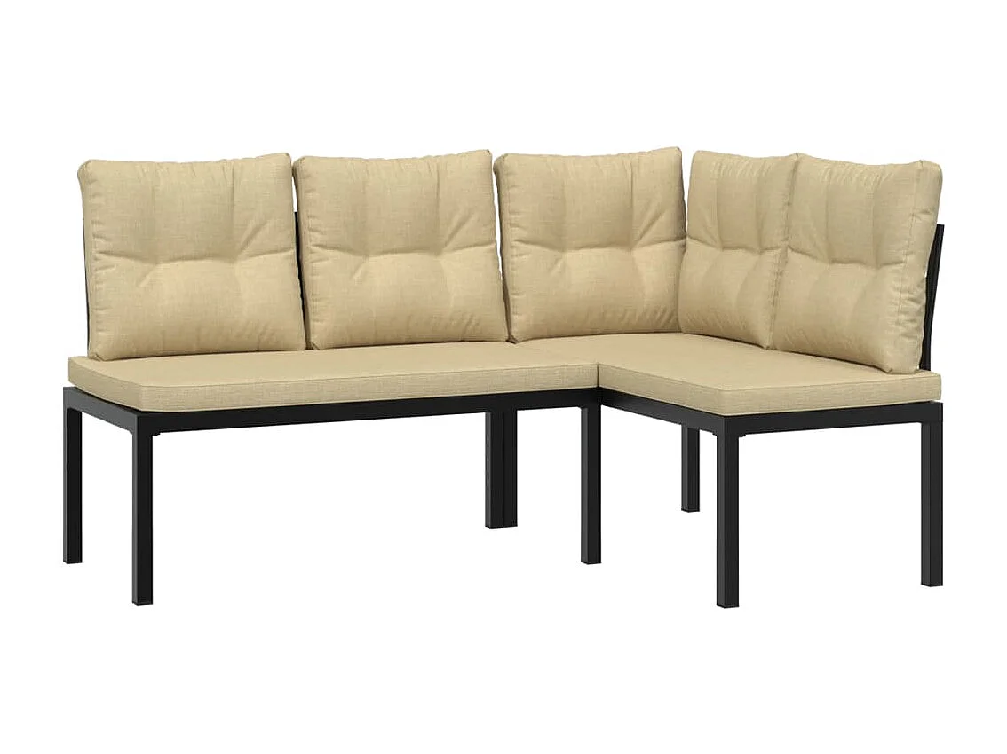 Divani Giardino con Cuscini 5pz Neri Acciaio Verniciato Polvere