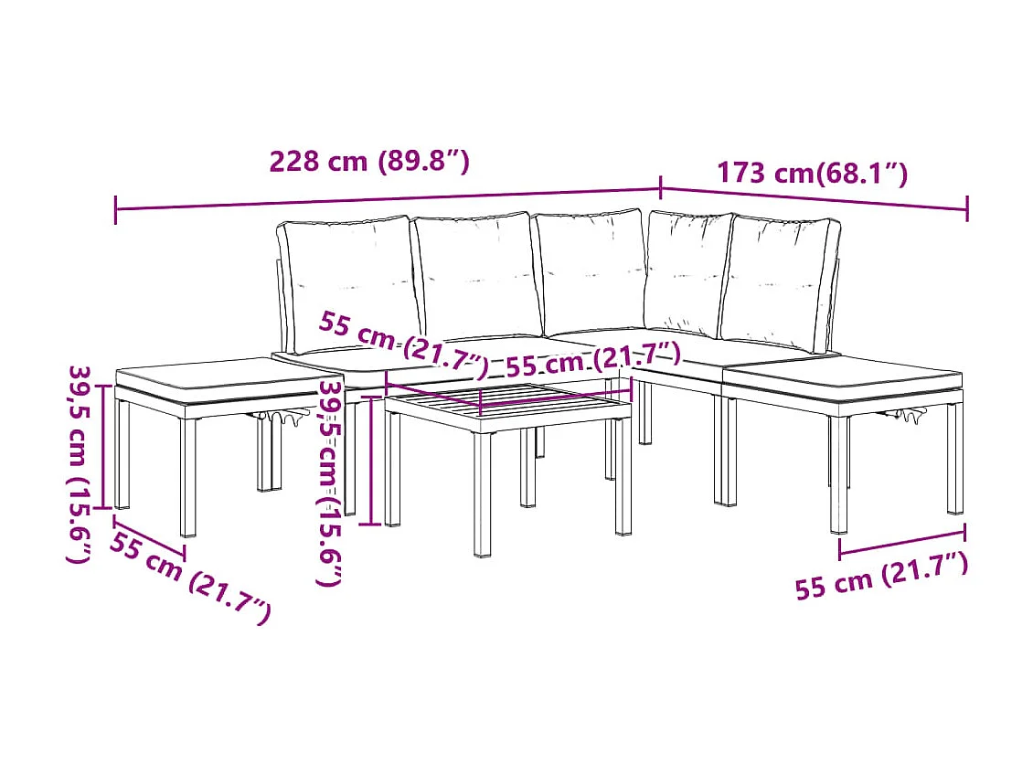 Divani Giardino con Cuscini 5pz Neri Acciaio Verniciato Polvere