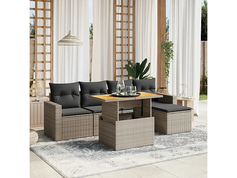 Set Divano da Giardino 6 pz con Cuscini Grigio in Polyrattan