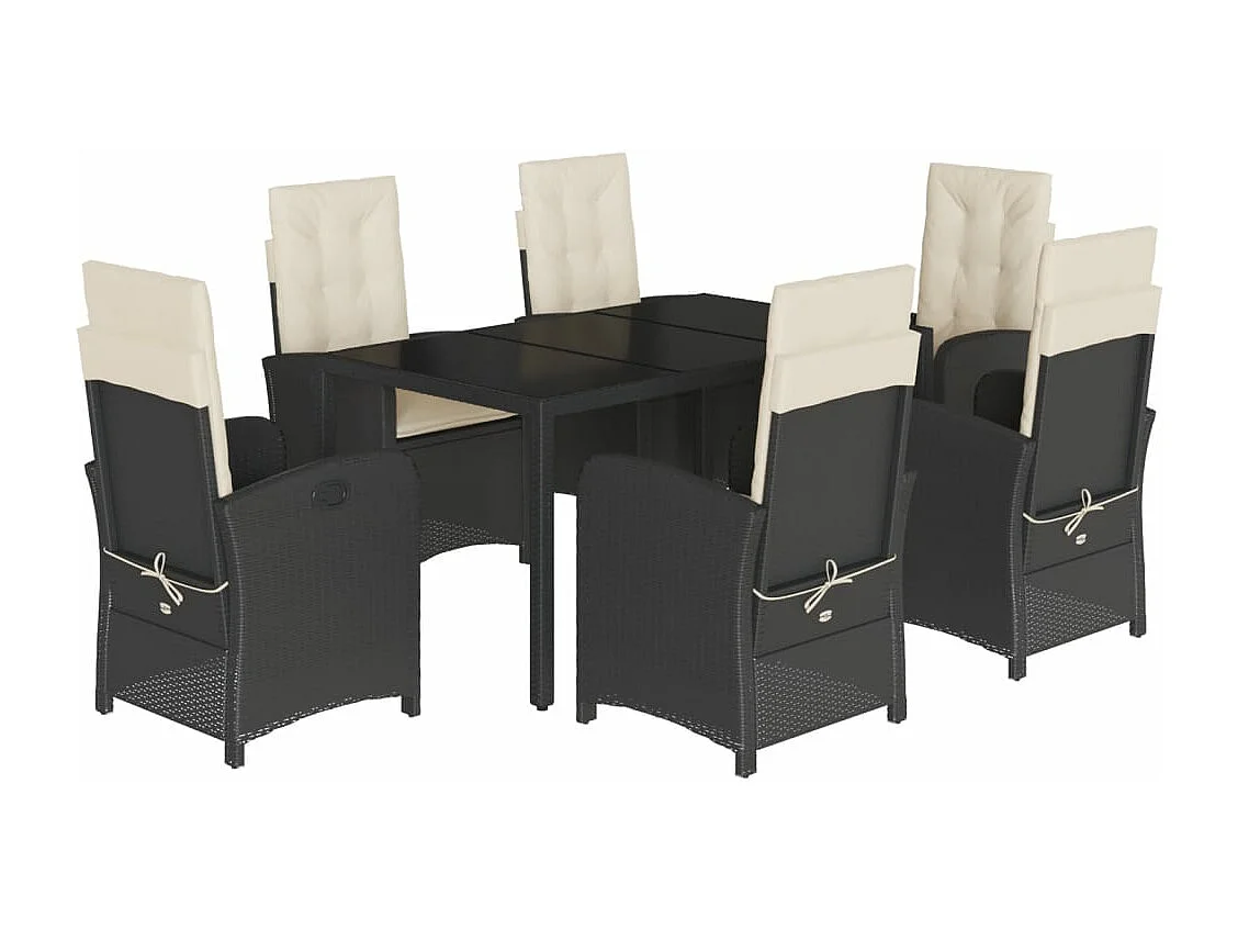 Set da Pranzo da Giardino 7 pz Nero con Cuscini in Polyrattan