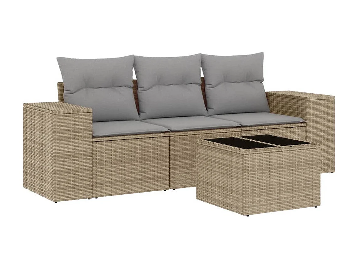 4-delige Loungeset met kussens poly rattan beige