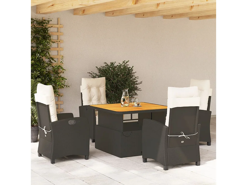 Set de muebles jardín 5 pzas con cojines ratán sintético negro