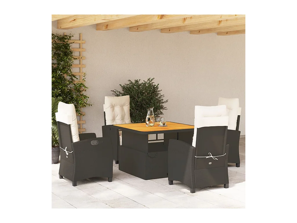 Ensemble à manger de jardin coussins 5pcs Noir Résine tressée