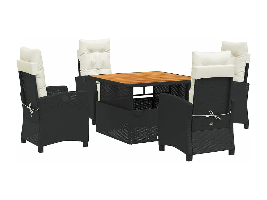 Set da Pranzo da Giardino 5 pz Nero con Cuscini in Polyrattan