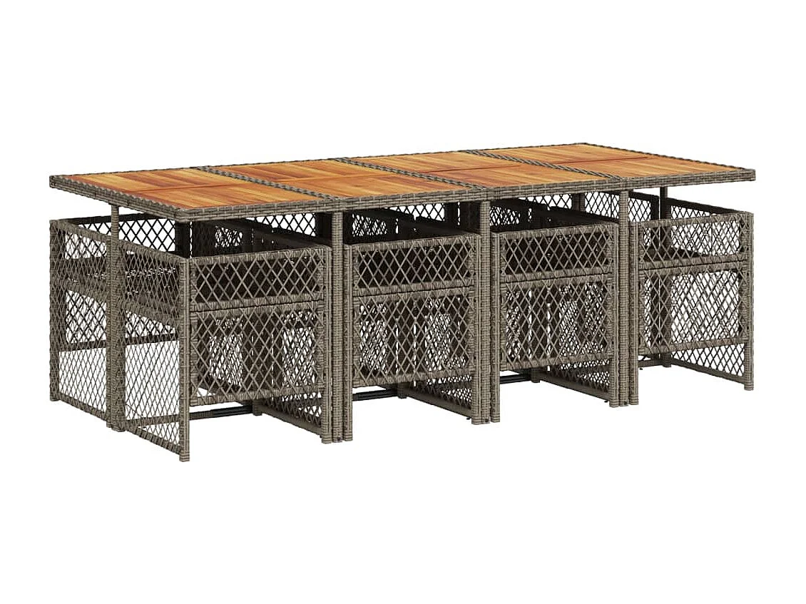 Set da Pranzo da Giardino 9 pz con Cuscini in Polyrattan Grigio