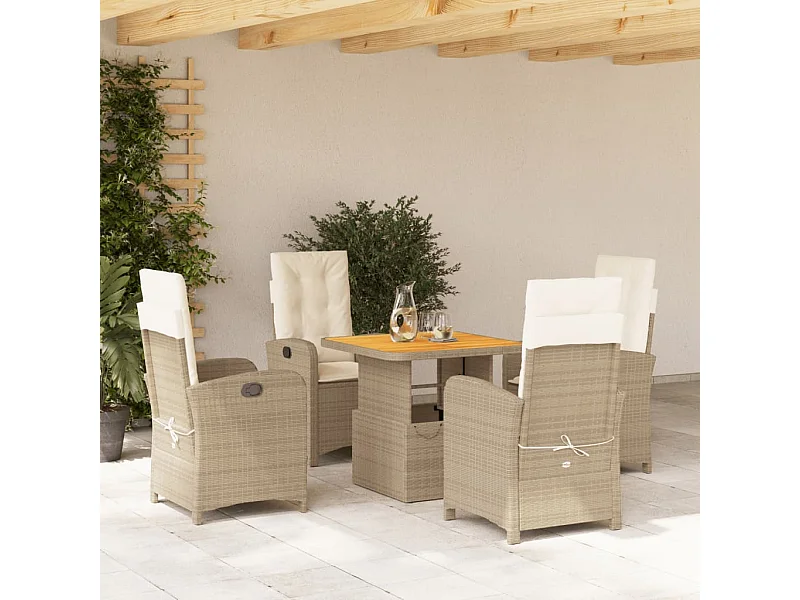 Set da Pranzo da Giardino 5 pz con Cuscini Beige in Polyrattan