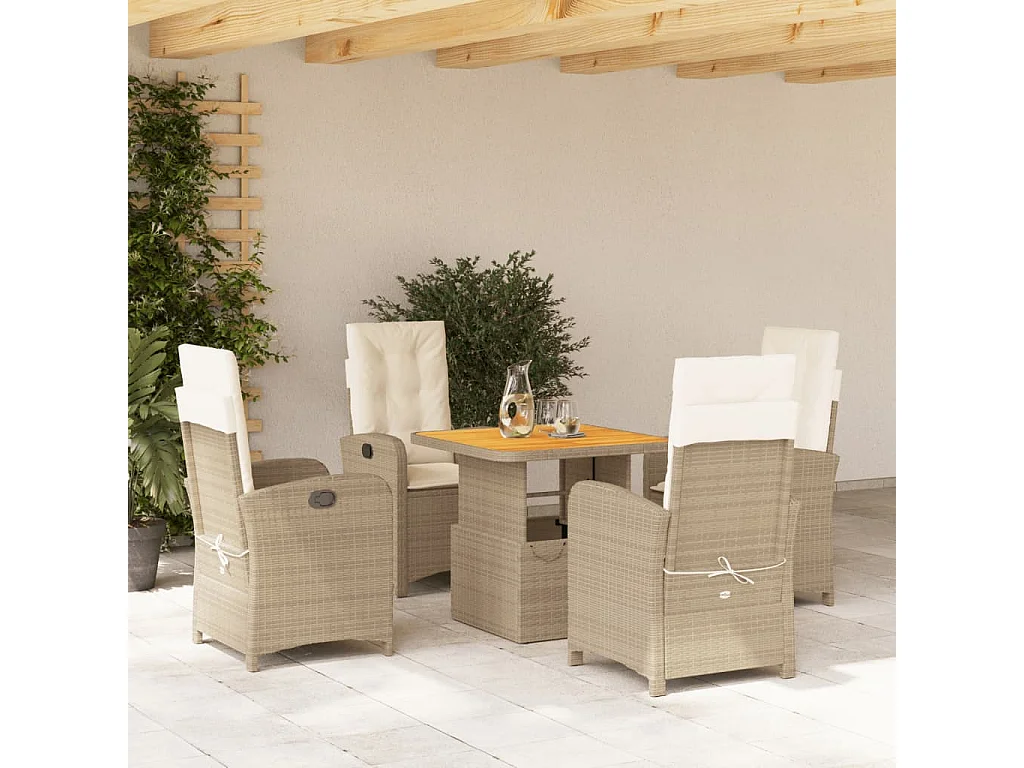 Set da Pranzo da Giardino 5 pz con Cuscini Beige in Polyrattan