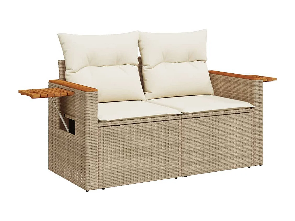 Salon de jardin avec coussins 8 pcs beige résine tressée