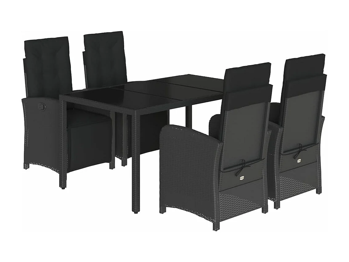 5 pcs conjunto de jantar p/ jardim c/ almofadões vime PE preto