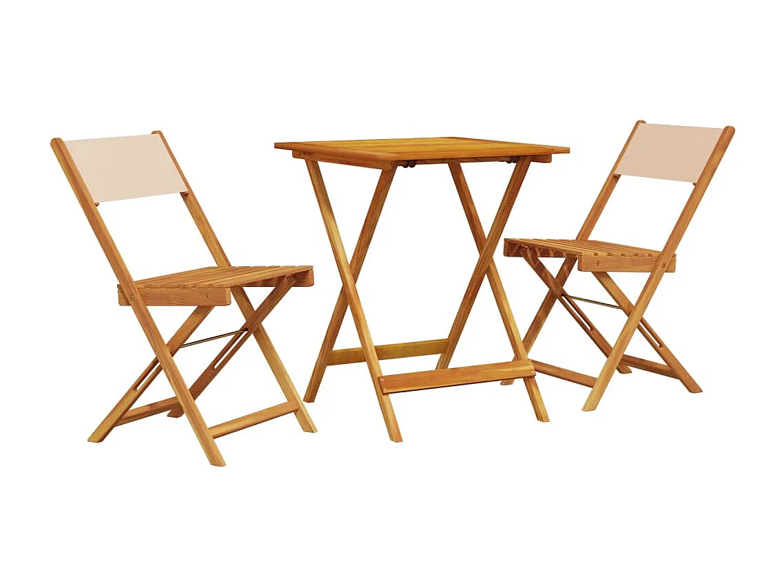 Ensemble de bistro 3 pcs beige tissu et bois massif