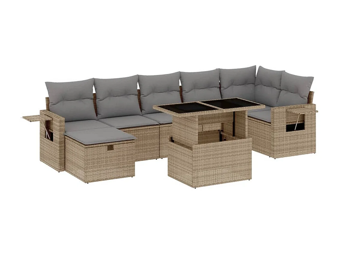 Salon de jardin avec coussins 8 pcs beige résine tressée