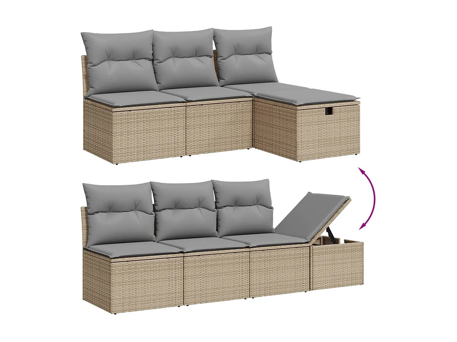 Salon de jardin avec coussins 8 pcs beige résine tressée