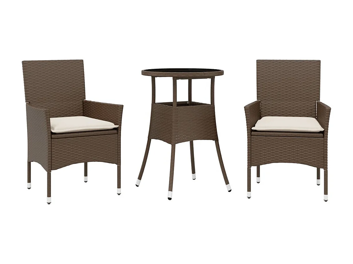 Ensemble à manger de jardin et coussins 3pcs marron rotin verre
