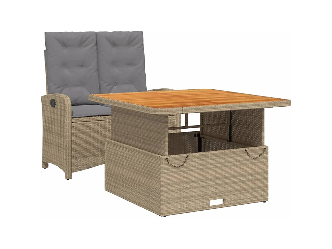 2-delige Tuinset met kussens poly rattan beige