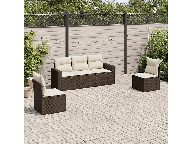 Salon de jardin avec coussins 5 pcs marron résine tressée