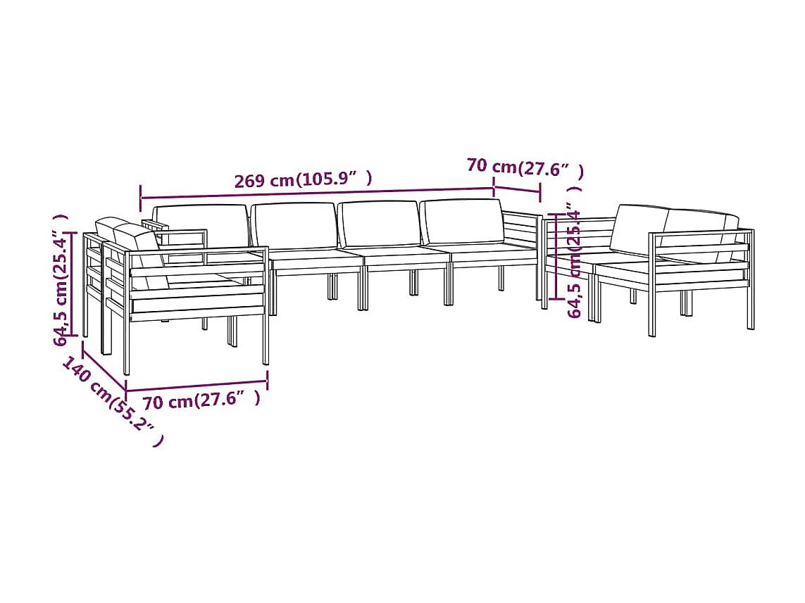 Salon de jardin 8 pcs avec coussins Aluminium Anthracite