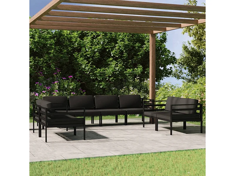 Salon de jardin 8 pcs avec coussins Aluminium Anthracite