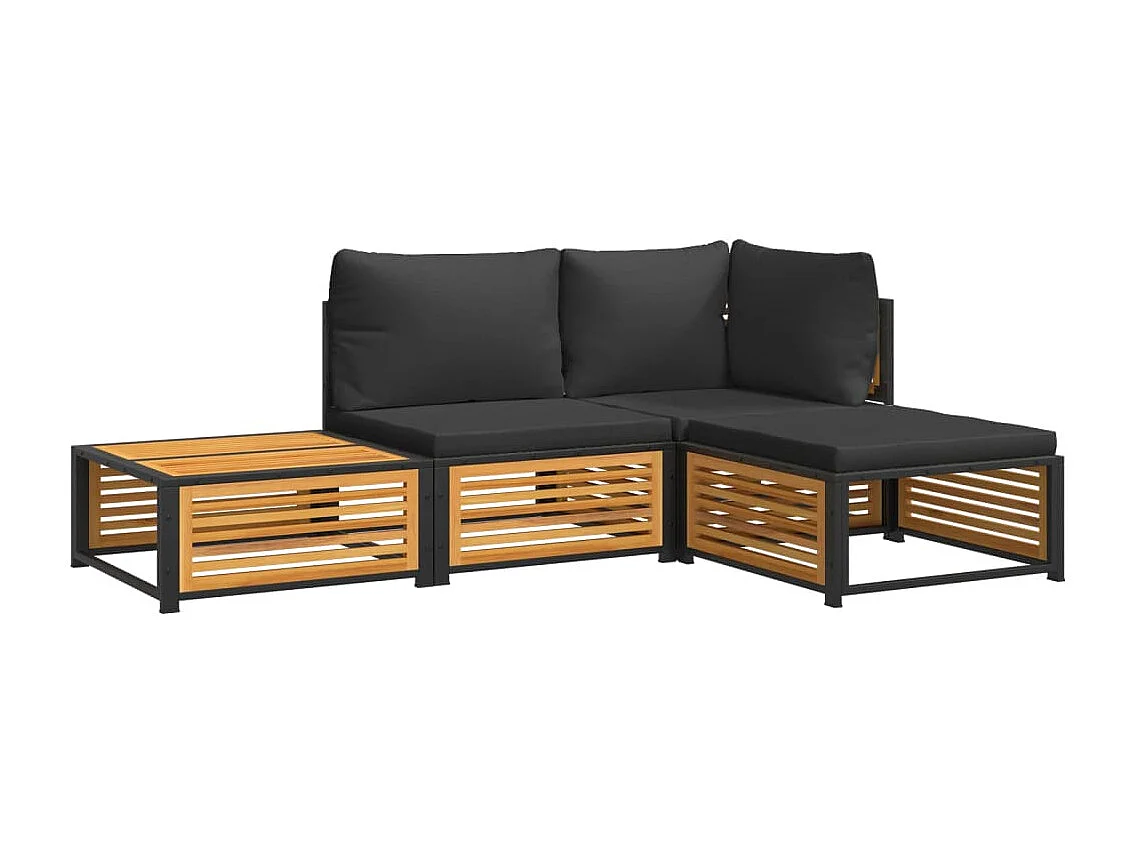 Set Divani da Giardino 4pz con Cuscini Legno Massello di Acacia