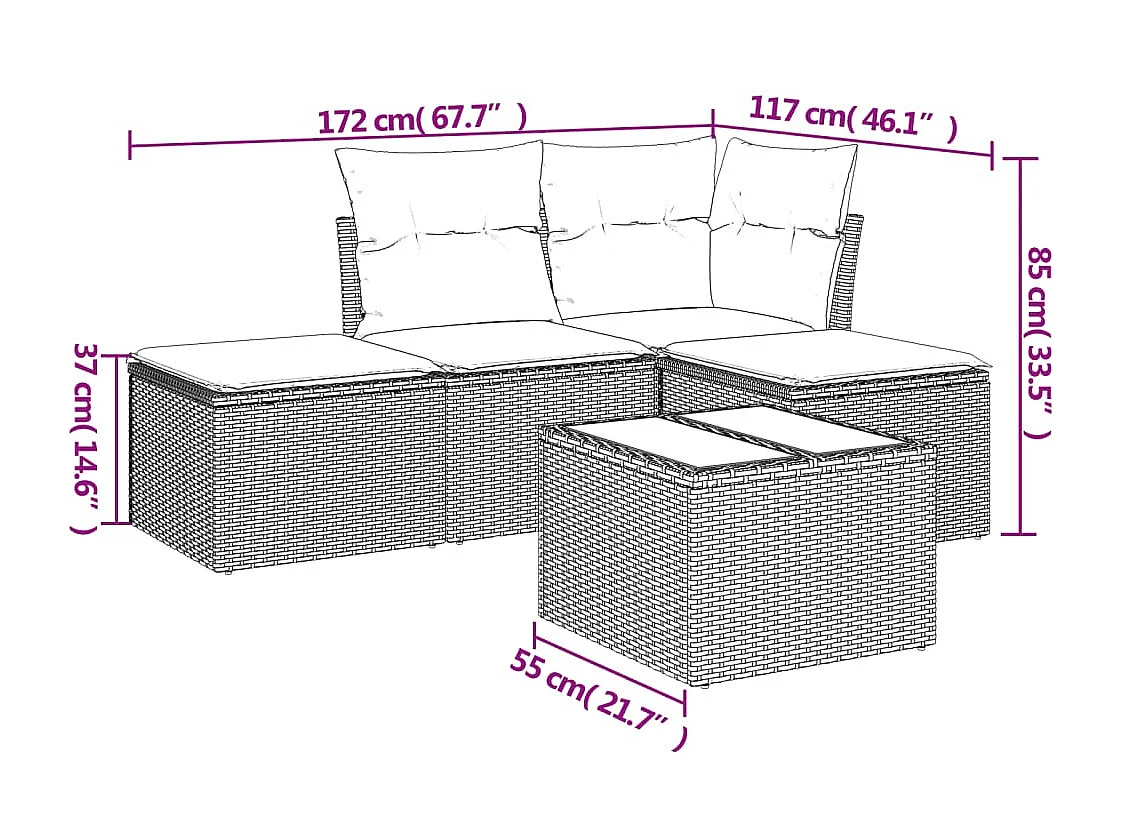 5-tlg. Garten-Sofagarnitur mit Kissen Schwarz Poly Rattan
