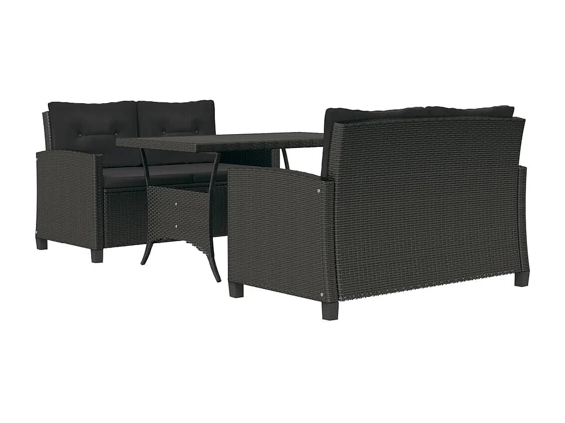 Ensemble à manger de jardin coussins noirs 3 pcs Résine tressée