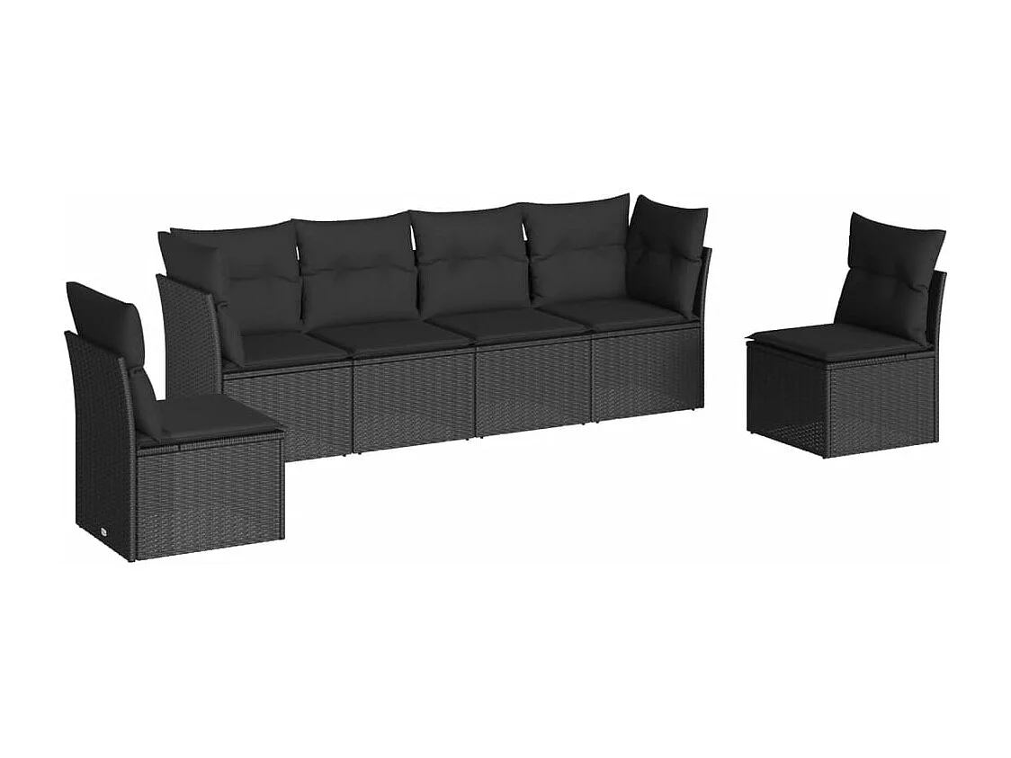 6-tlg. Garten-Sofagarnitur mit Kissen Schwarz Poly Rattan