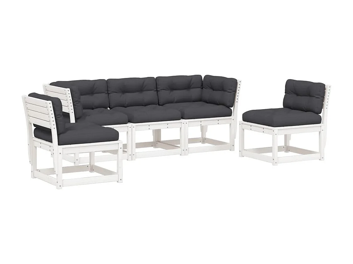 Set Divani Giardino 5pz con Cuscini Bianco Legno Massello Pino