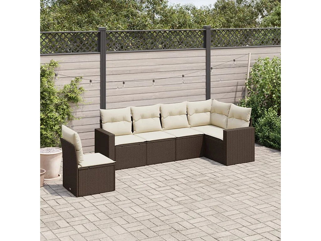 Set Divani da Giardino 6 pz con Cuscini Marrone in Polyrattan