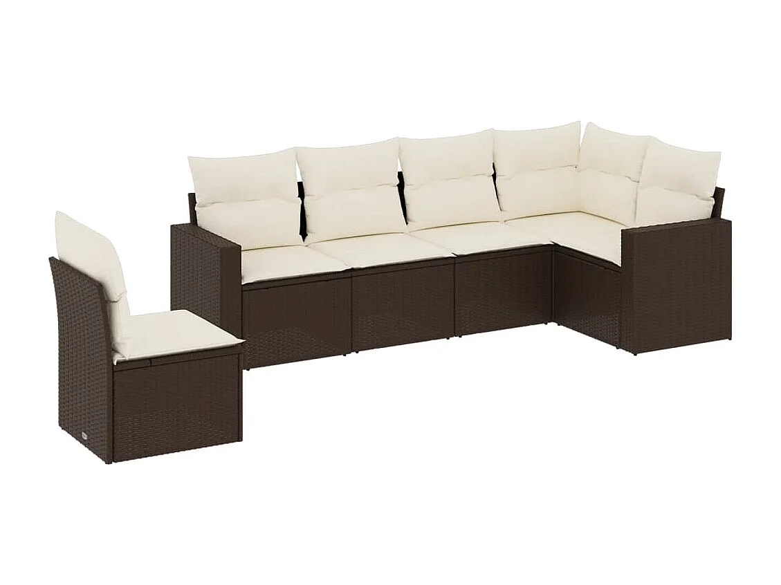 Set Divani da Giardino 6 pz con Cuscini Marrone in Polyrattan